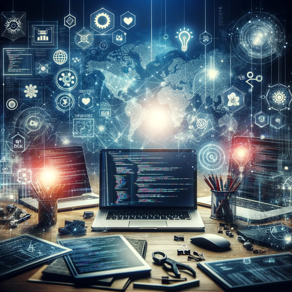 Professional workspace with laptop and career development materials